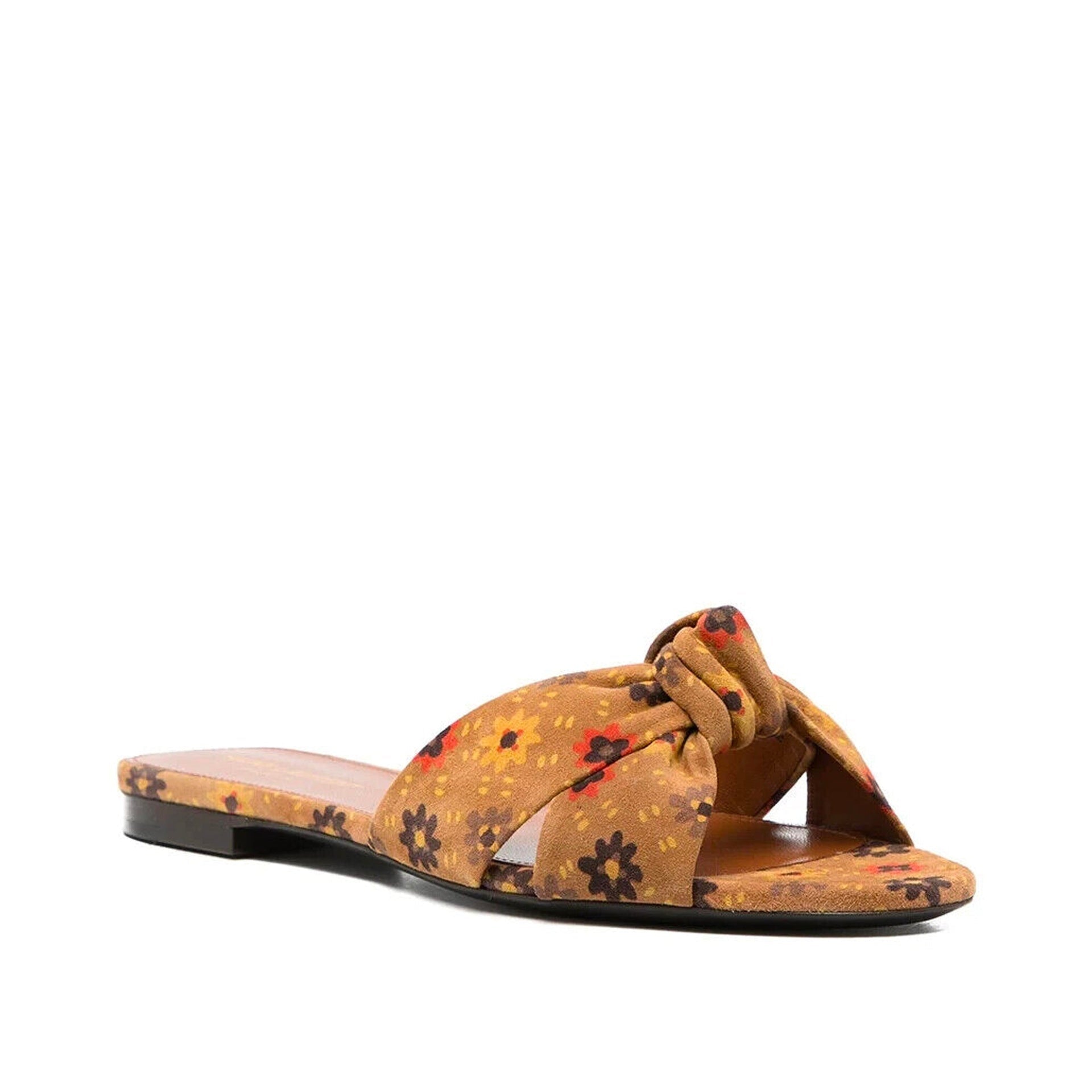 Claquettes Saint Laurent Bianca Knotted Suede - Brown - Femme