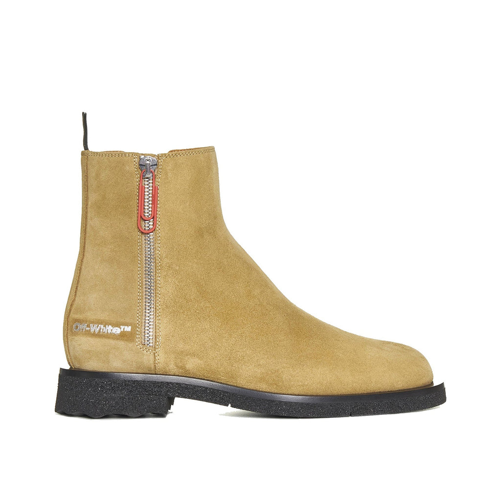 Bottes - Off-White Suede Ankle  - Beige