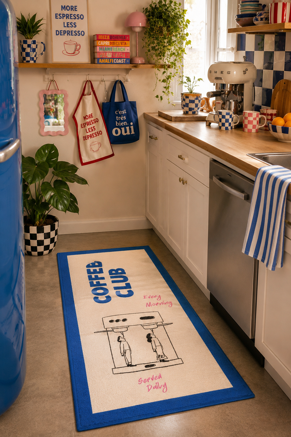 Tapis de Cuisine "Coffee Club Blue"