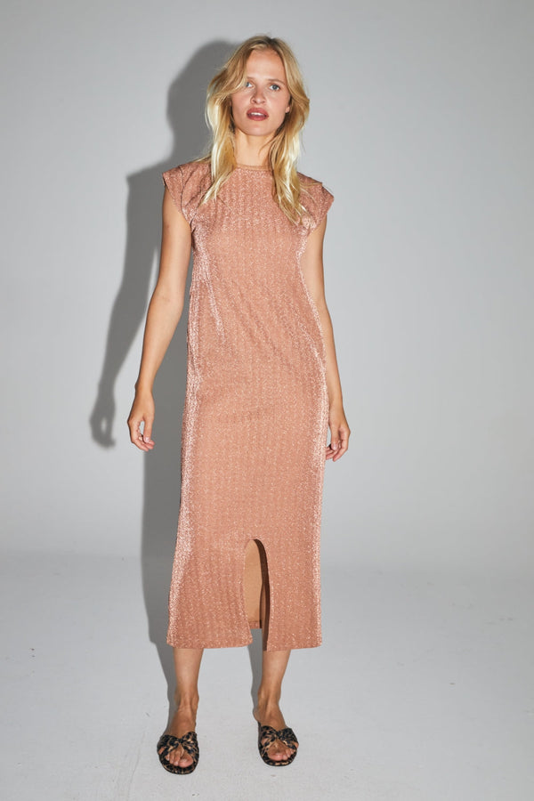 La Robe Adèle En Lurex Bronze Fabriquée En Italie