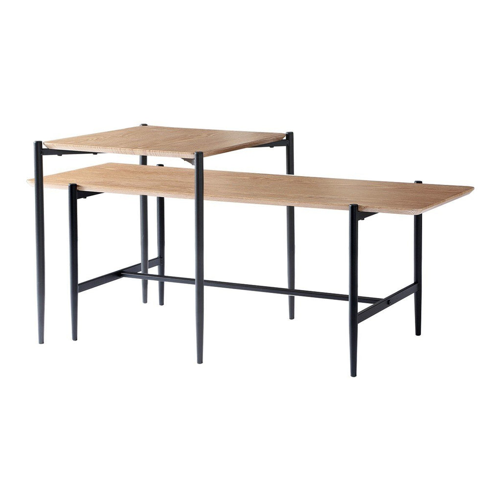 Jessie - Lot De 2 Tables Basses Gigognes - Chêne & Pieds Métal - Noir