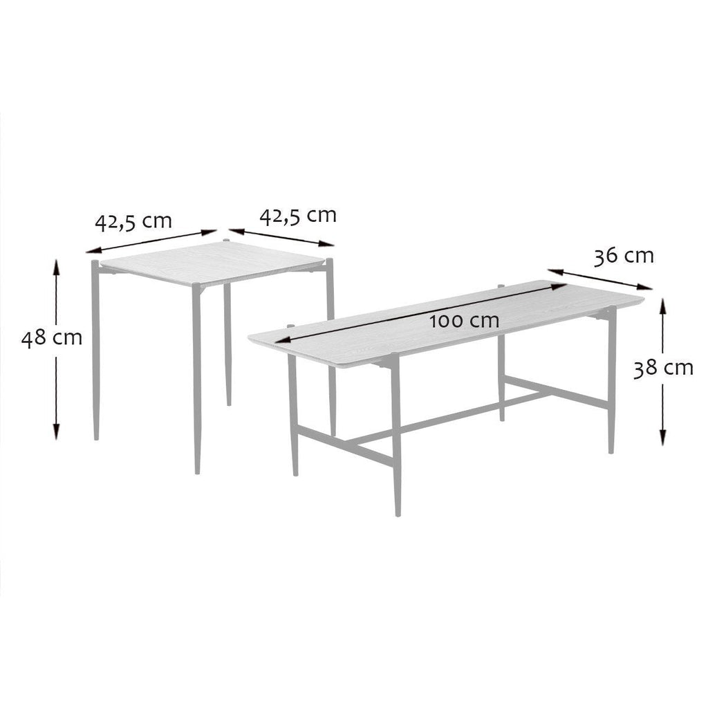 Jessie - Lot De 2 Tables Basses Gigognes - Chêne & Pieds Métal - Noir