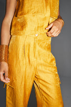 Le Pantalon Ryder En Lin Ocre Brillant Fabriqué En Italie