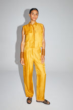 Le Pantalon Ryder En Lin Ocre Brillant Fabriqué En Italie
