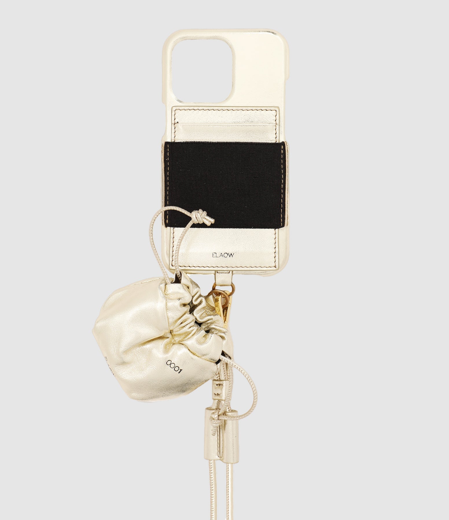 Elaow - Porte-Cartes Et Porte-Airpods Cordon Cuir Platine - Mixte