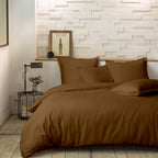 Parure De Lit Complète - 3 Pièces - 100% Percale De Coton - Mura - Ocre