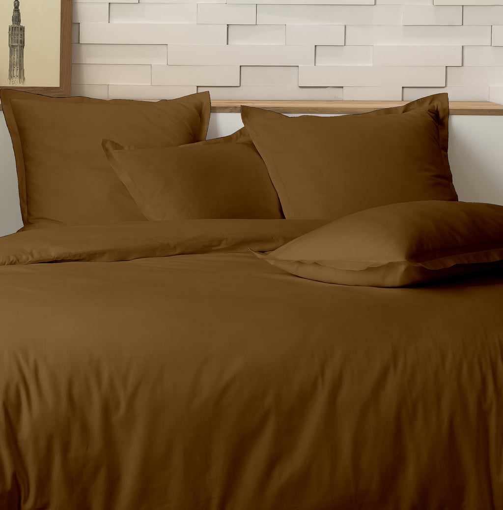 Parure De Lit Complète - 3 Pièces - 100% Percale De Coton - Mura - Ocre