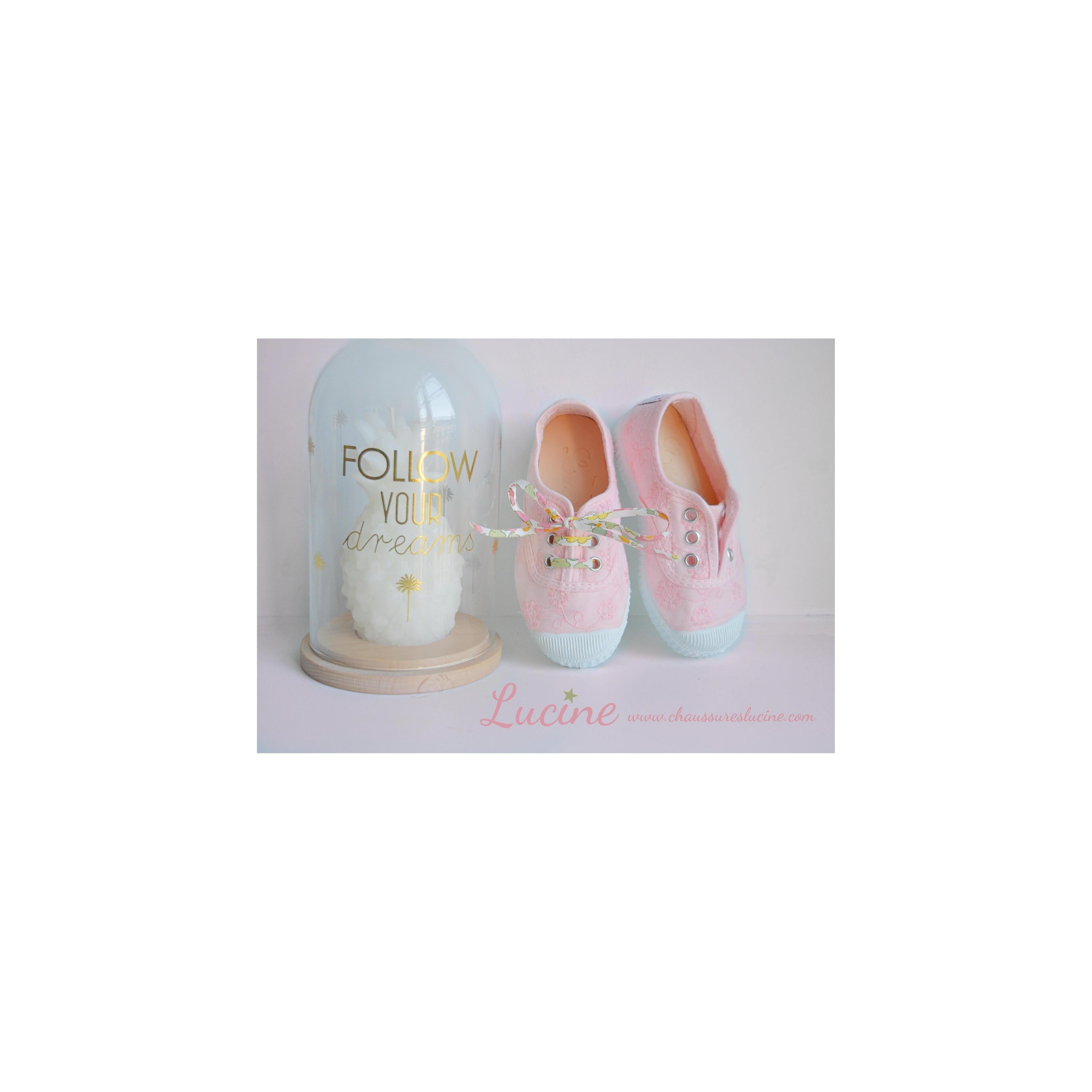 Chaussures Baskets Tennis En Toiles À Lacets Et Élastiques - Brodees Rose Pâle - Mixte