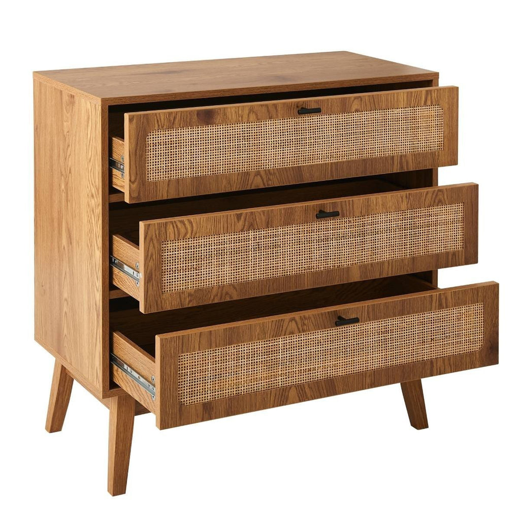 Alia - Commode 3 Tiroirs - Bois & Rotin