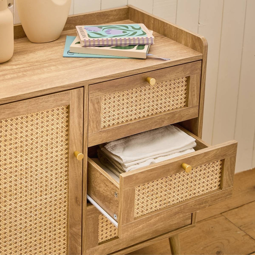 Palmo - Commode 3 Tiroirs / 1 Porte - Bois & Rotin