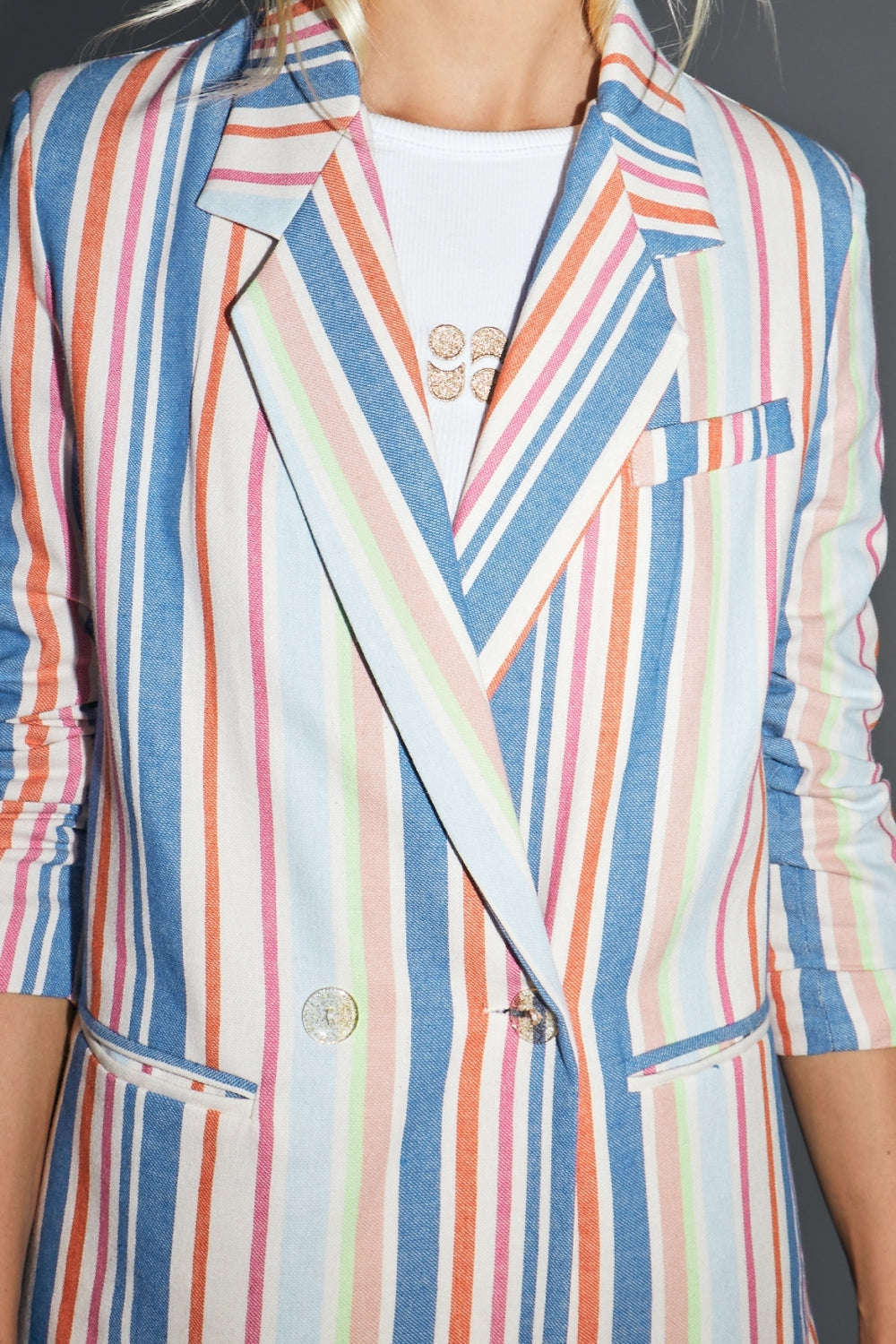 Le Blazer Ema A  Rayures Pop Multicolores En Coton Organique Fabriqué En Italie