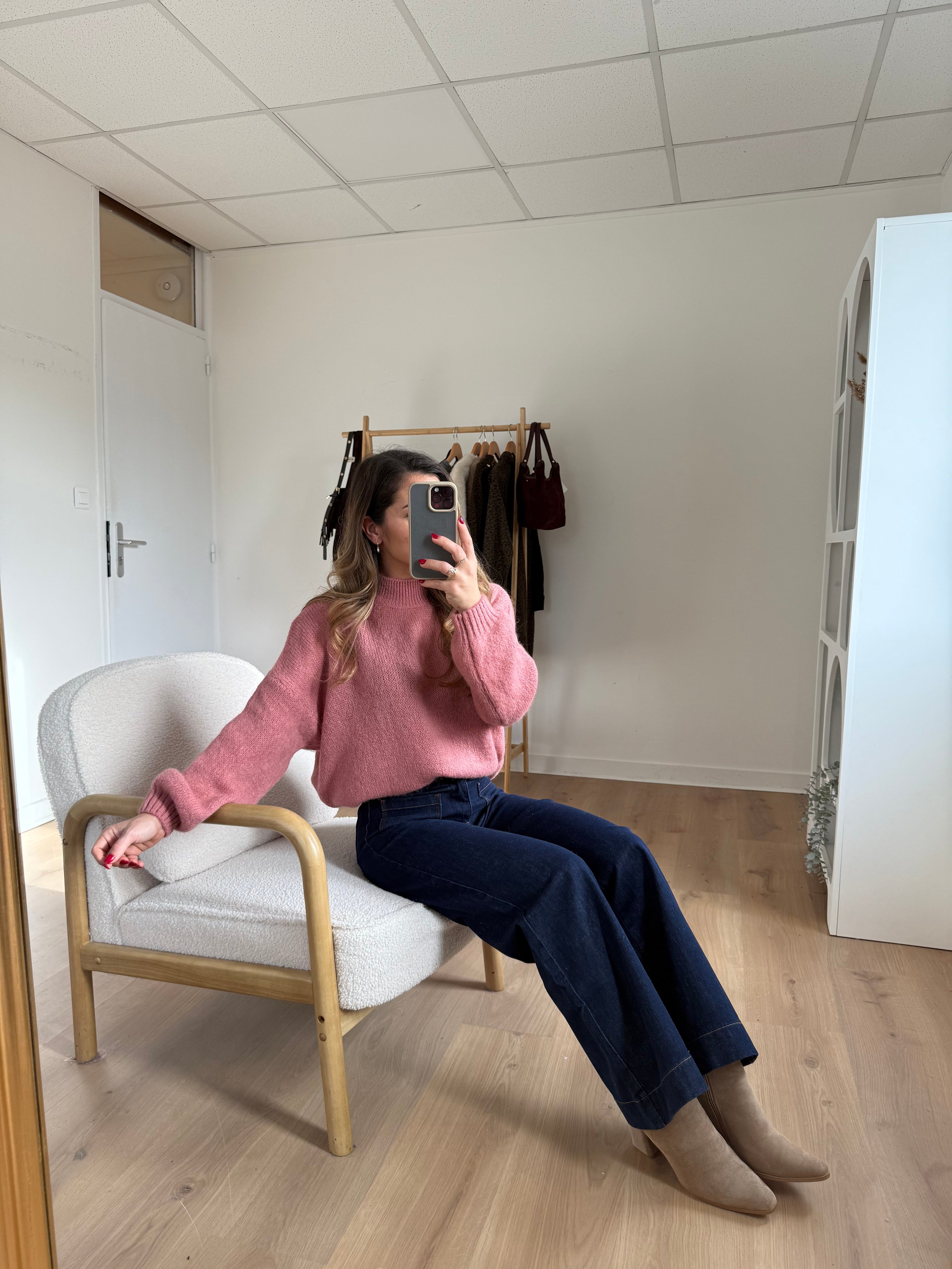 Pull En Maille À Col Rond Hortense Vieux Rose