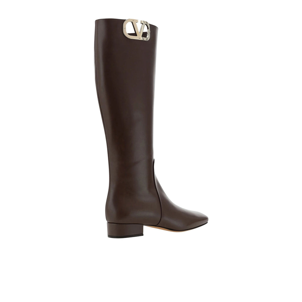 Bottes Valentino Garavani Leather Logo - Brown - Femme