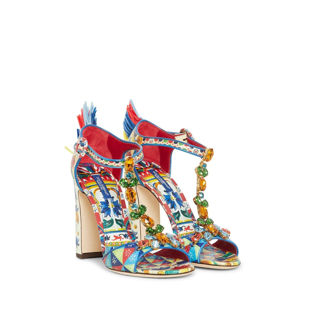 Dolce & Gabbana Raffia-Trimmed Leather Sandals - Blue - Femme