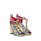 Dolce & Gabbana Raffia-Trimmed Leather Sandals - Blue - Femme