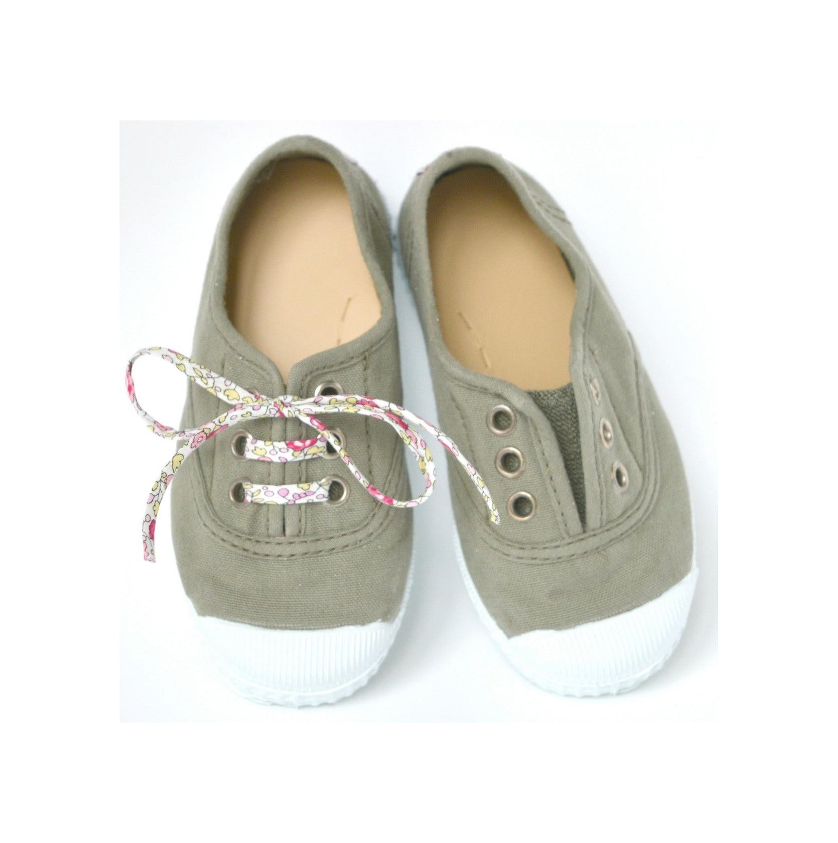 Chaussures Baskets Tennis En Toiles À Lacets Et Élastiques - Vert De Gris - Mixte