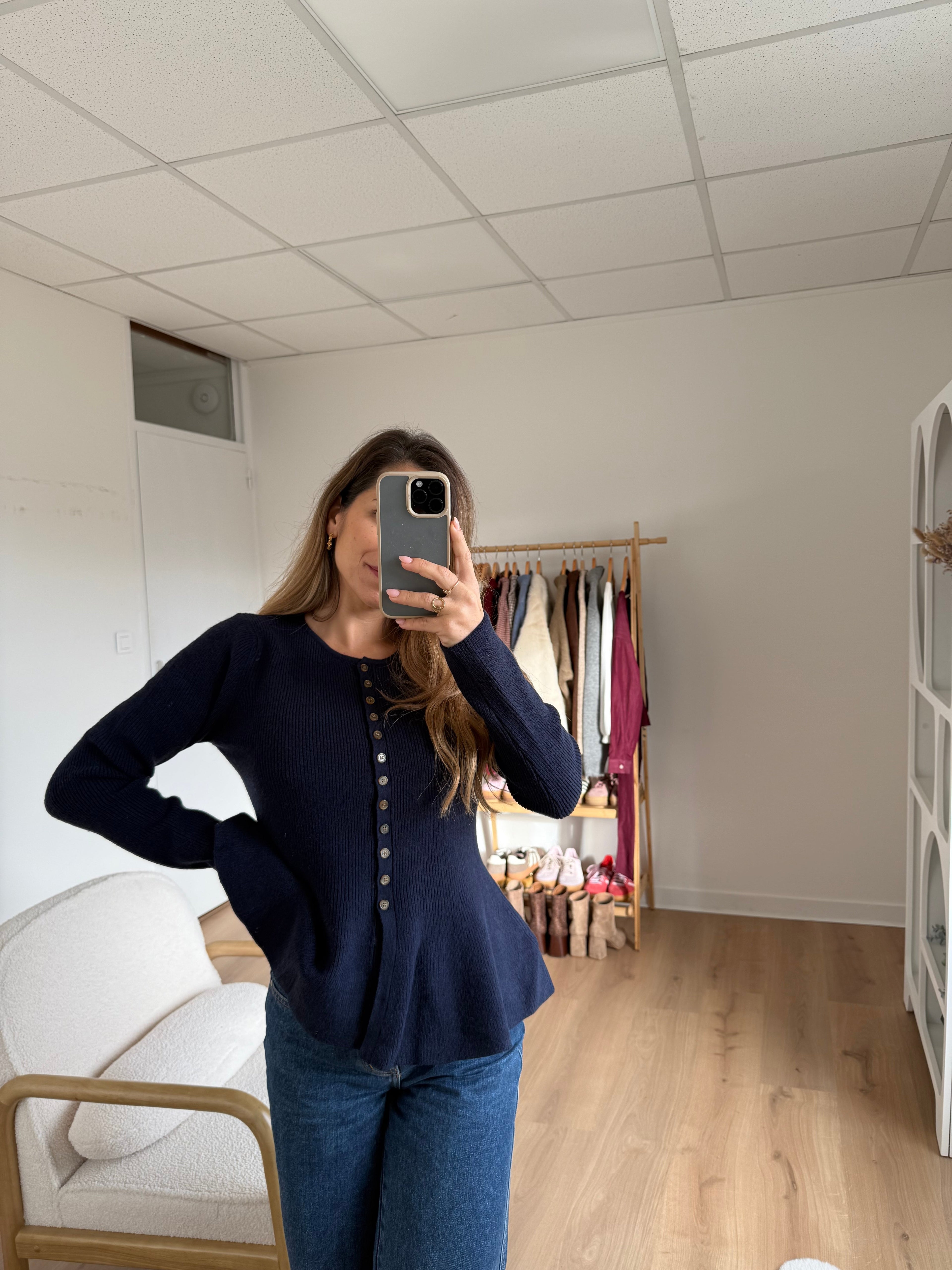 Pull Fin Péplum Albane Bleu Marine