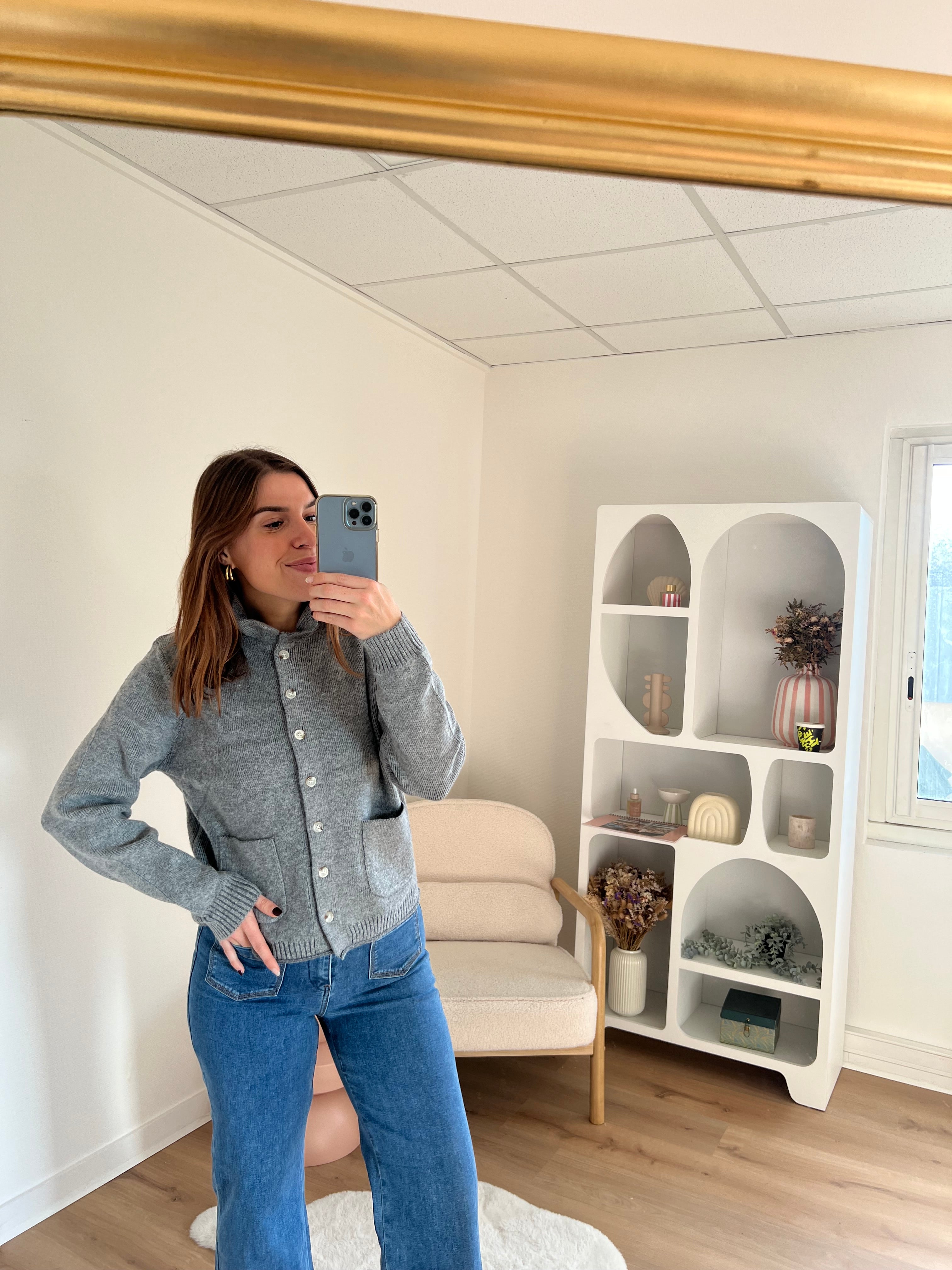 Cardigan À Col Colette Gris
