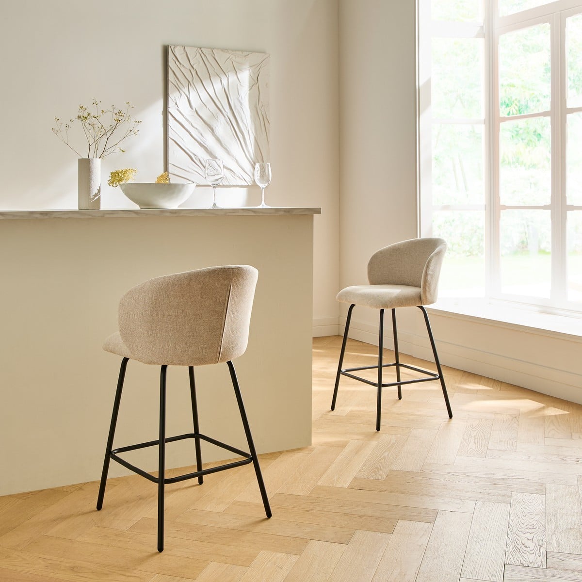 Sorrel - Lot De 2 Tabourets - Tissu Chiné & Métal