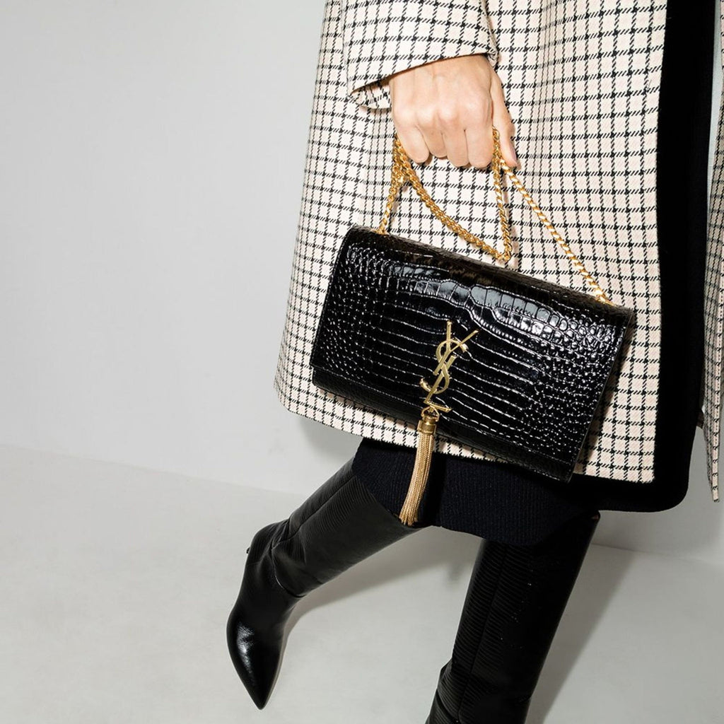 Saint Laurent - Kate Medium Tassel Crocodile Embossed Leather Bag - Black