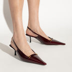 Escarpins Saint Laurent 'Carine' Leather Slingback - Burgundy - Femme