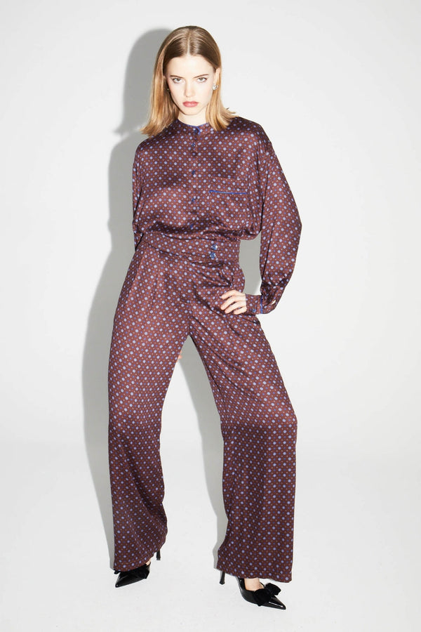 Chemise Oversized Bordeaux Print Geo Blue, Fabriquée En Italie