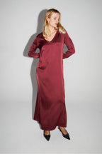 Maxi Dress Satin Viscose Stretch Bordeaux Fabriquée En Italie