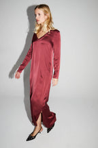 Maxi Dress Satin Viscose Stretch Bordeaux Fabriquée En Italie