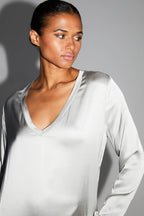 Maxi Dress Viscose Satin Stretc Silver Fabriquée En Italie