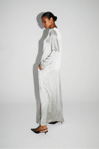 Maxi Dress Viscose Satin Stretc Silver Fabriquée En Italie