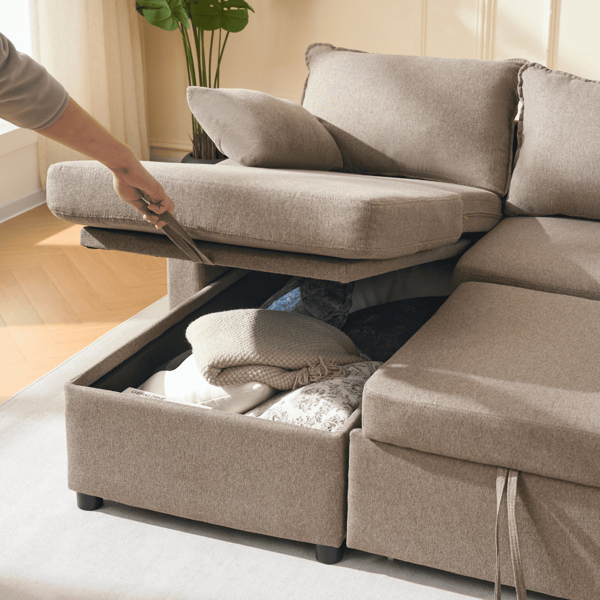 Louison - Canapé Convertible 3 Places Avec Méridienne - Tissu