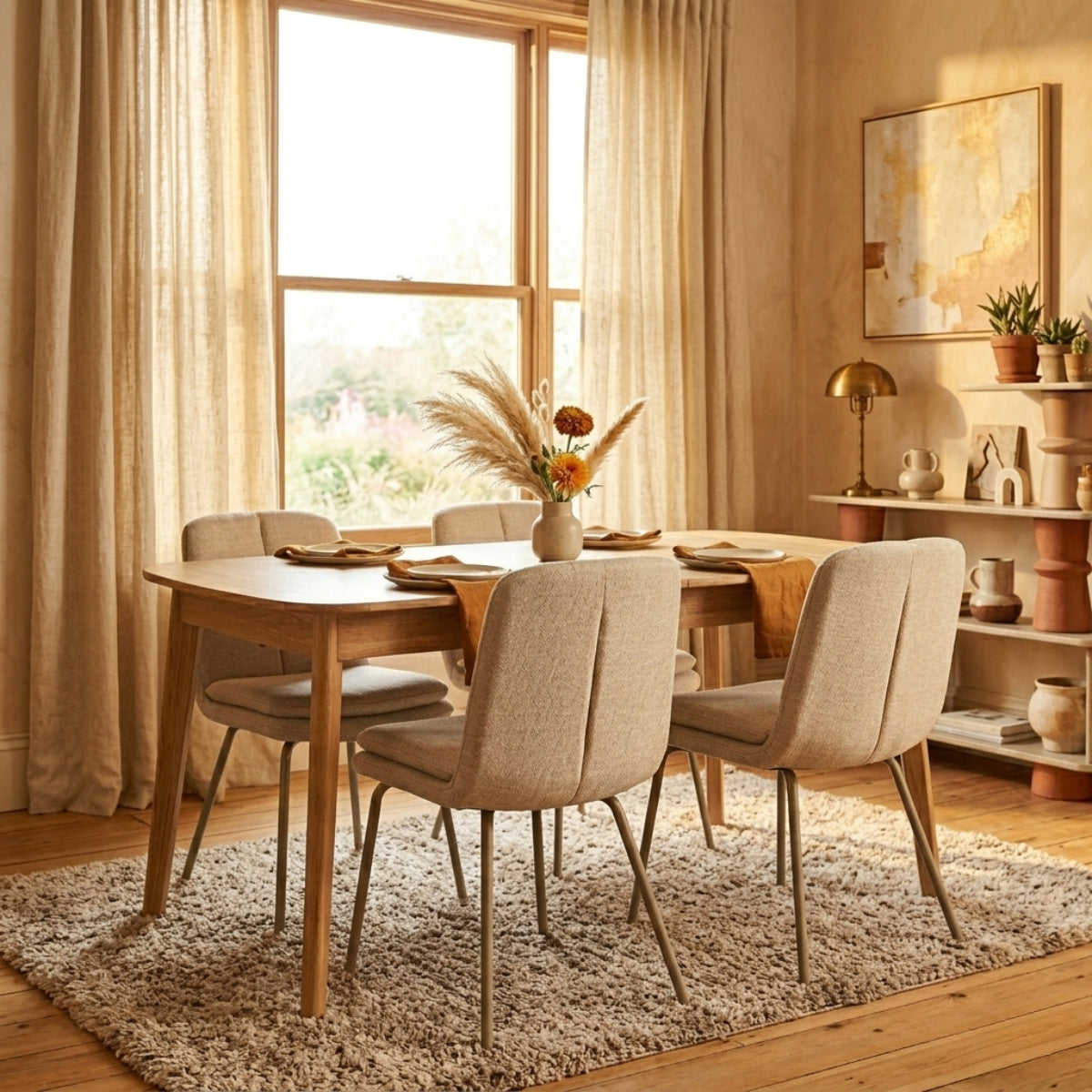 Lysa - Lot De 4 Chaises - Tissu & Métal - Beige
