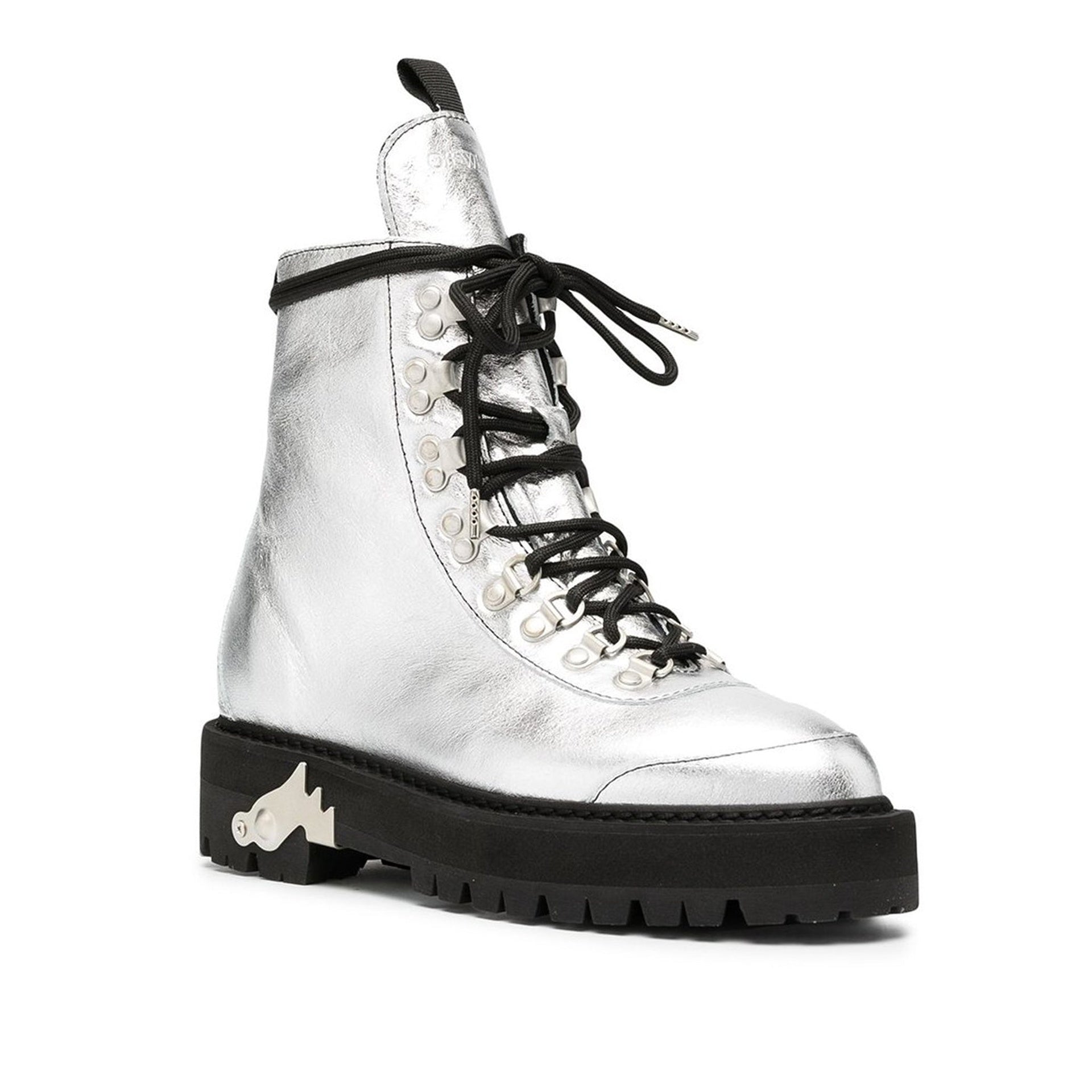 Boots Off-White Metallic Finish Ankle - Silver - Femme
