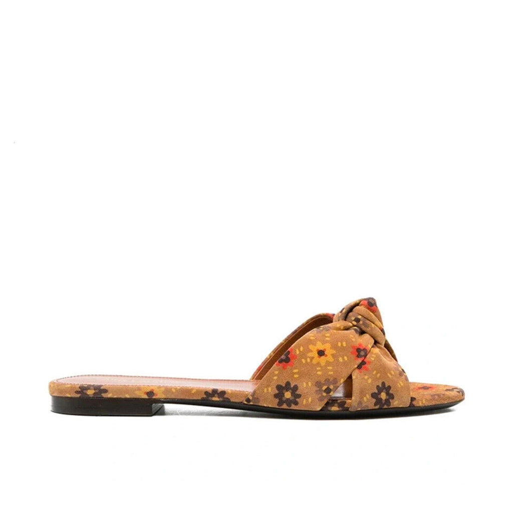 Claquettes Saint Laurent Bianca Knotted Suede - Brown - Femme