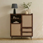 Jetson - Buffet Haut 2 Tiroirs / 2 Portes - Tissu & Noyer