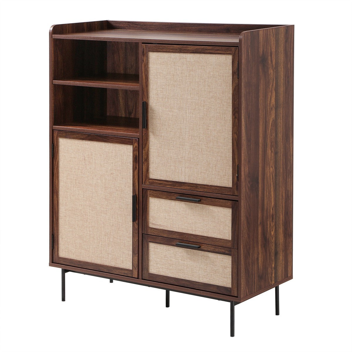 Jetson - Buffet Haut 2 Tiroirs / 2 Portes - Tissu & Noyer