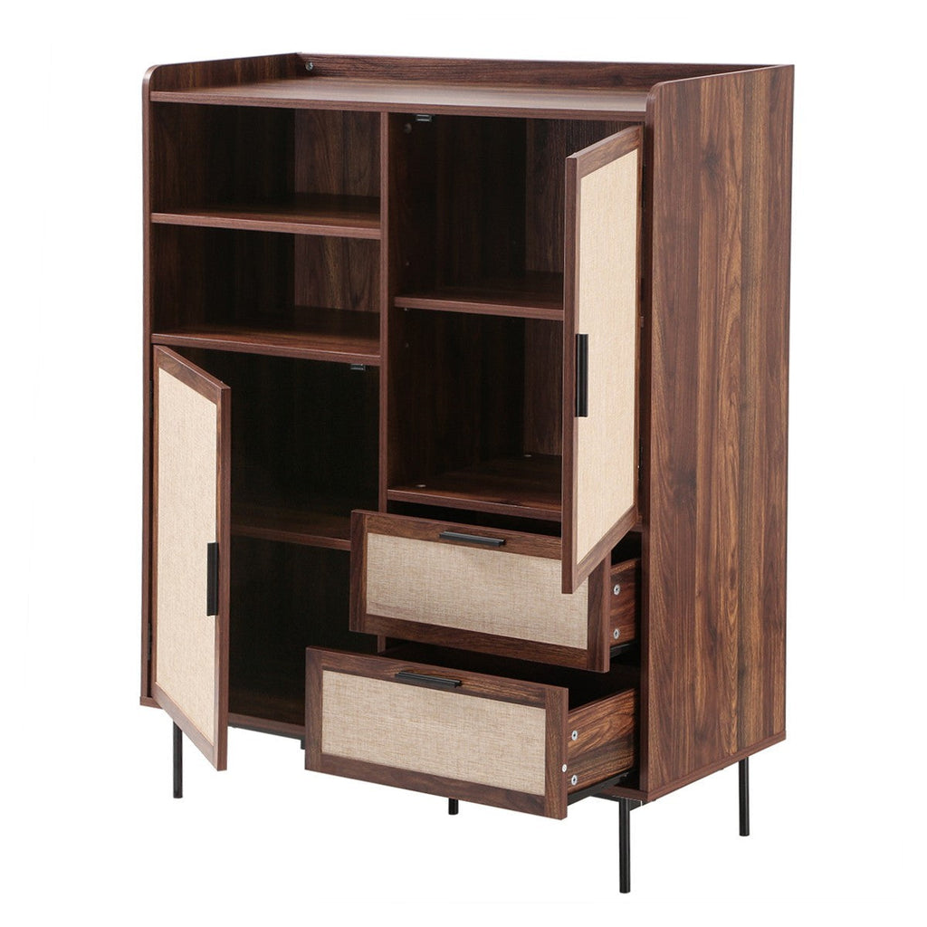Jetson - Buffet Haut 2 Tiroirs / 2 Portes - Tissu & Noyer