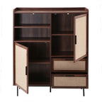 Jetson - Buffet Haut 2 Tiroirs / 2 Portes - Tissu & Noyer