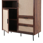Jetson - Buffet Haut 2 Tiroirs / 2 Portes - Tissu & Noyer