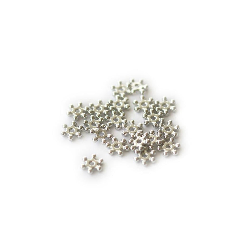 Lot De 20 Perles Heishi Intercalaire - Fleurs Argentées 6 X 2 Mm
