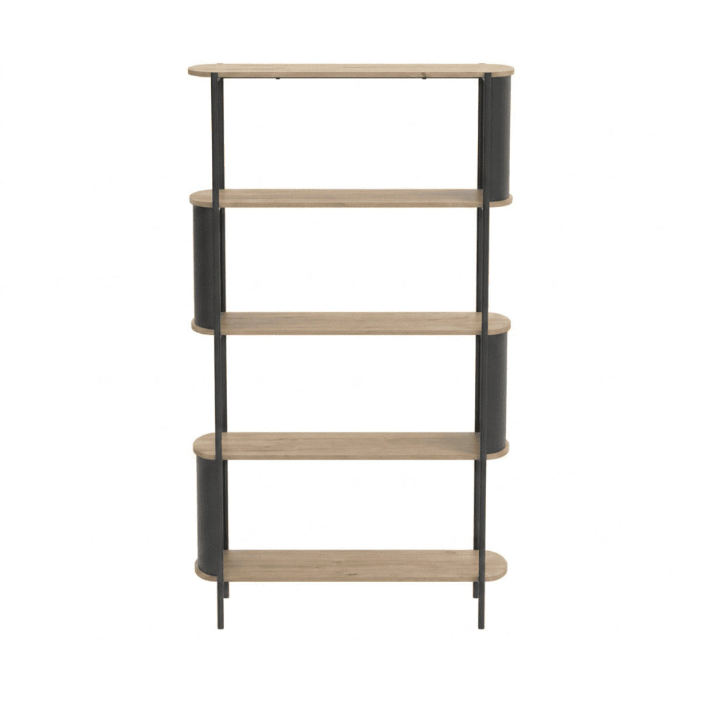 Eklo - Étagère Haute 5 Niveaux -  Bois & Metal - Noir