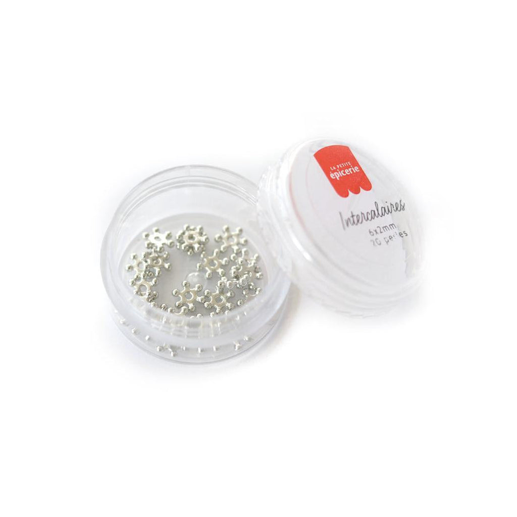 Lot De 20 Perles Heishi Intercalaire - Fleurs Argentées 6 X 2 Mm