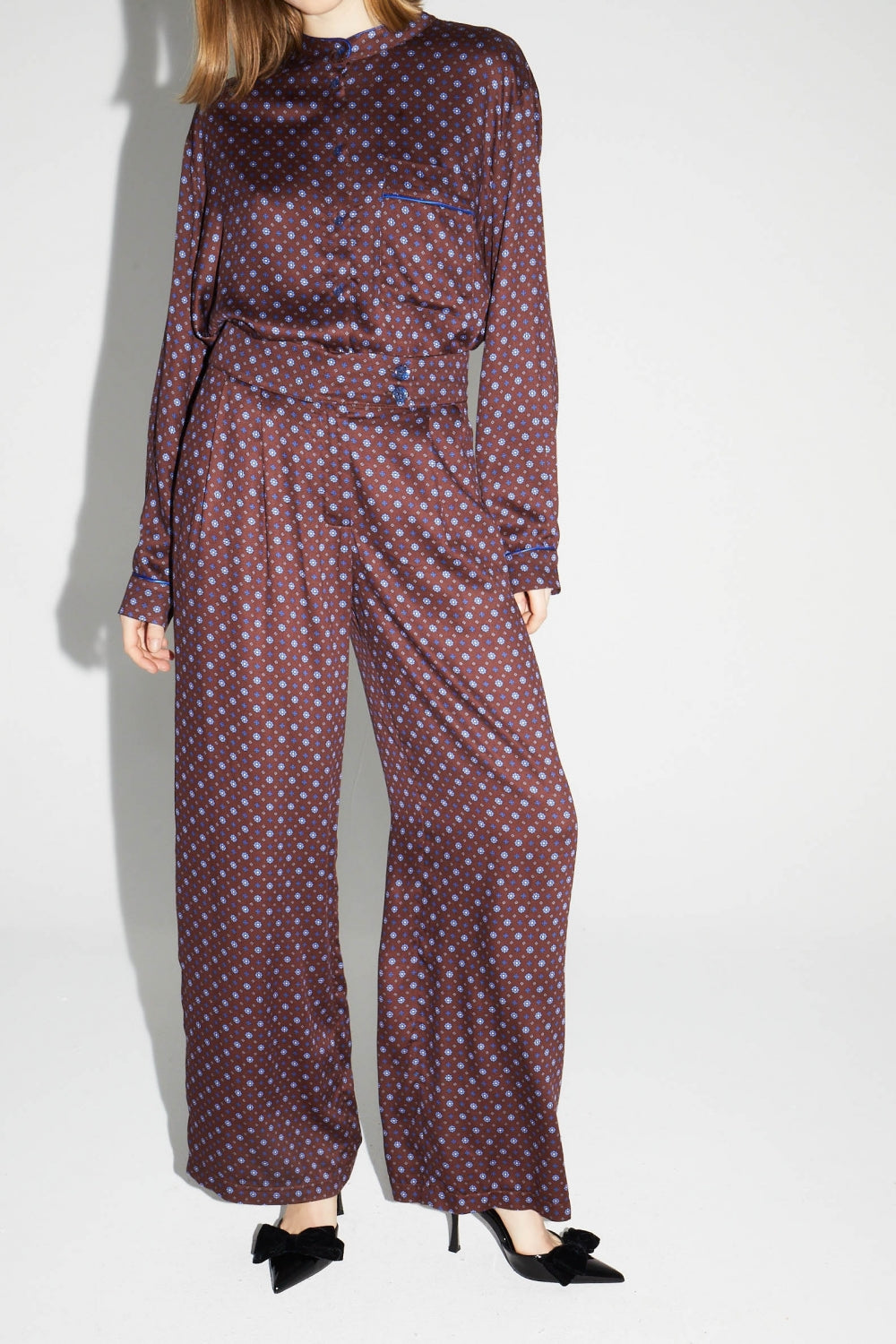 Pantalon Charlie Bordeaux Print Geo Blue, Fabriqué En Italie