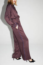 Pantalon Charlie Bordeaux Print Geo Blue, Fabriqué En Italie
