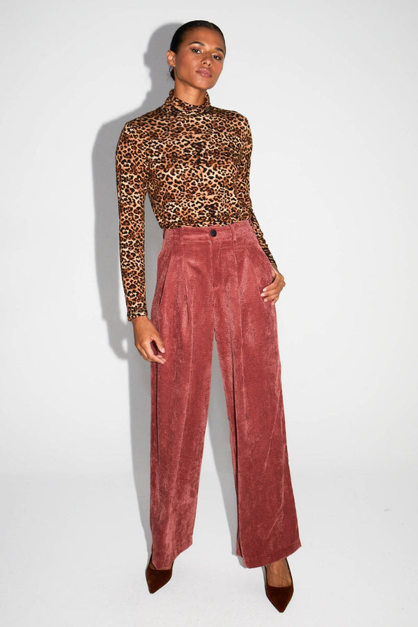 Pantalon Astrid Velours Vintage Cognac Doux Fabriqué En Italie