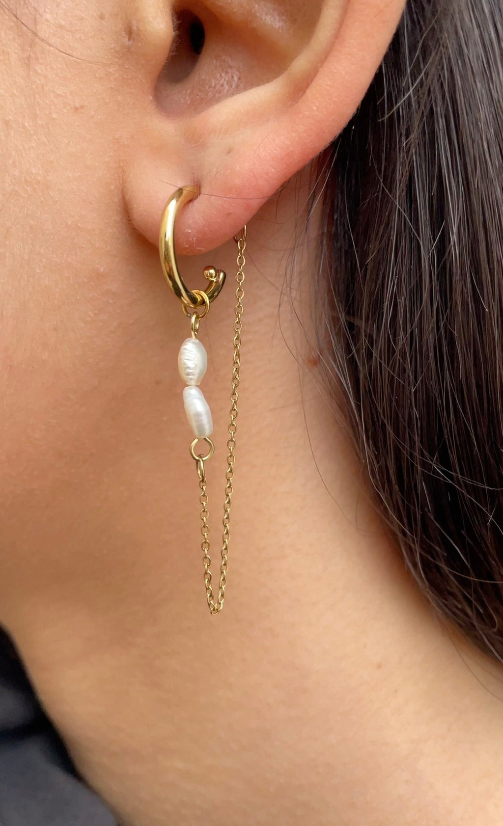 Boucles D'Oreilles Double Pearl