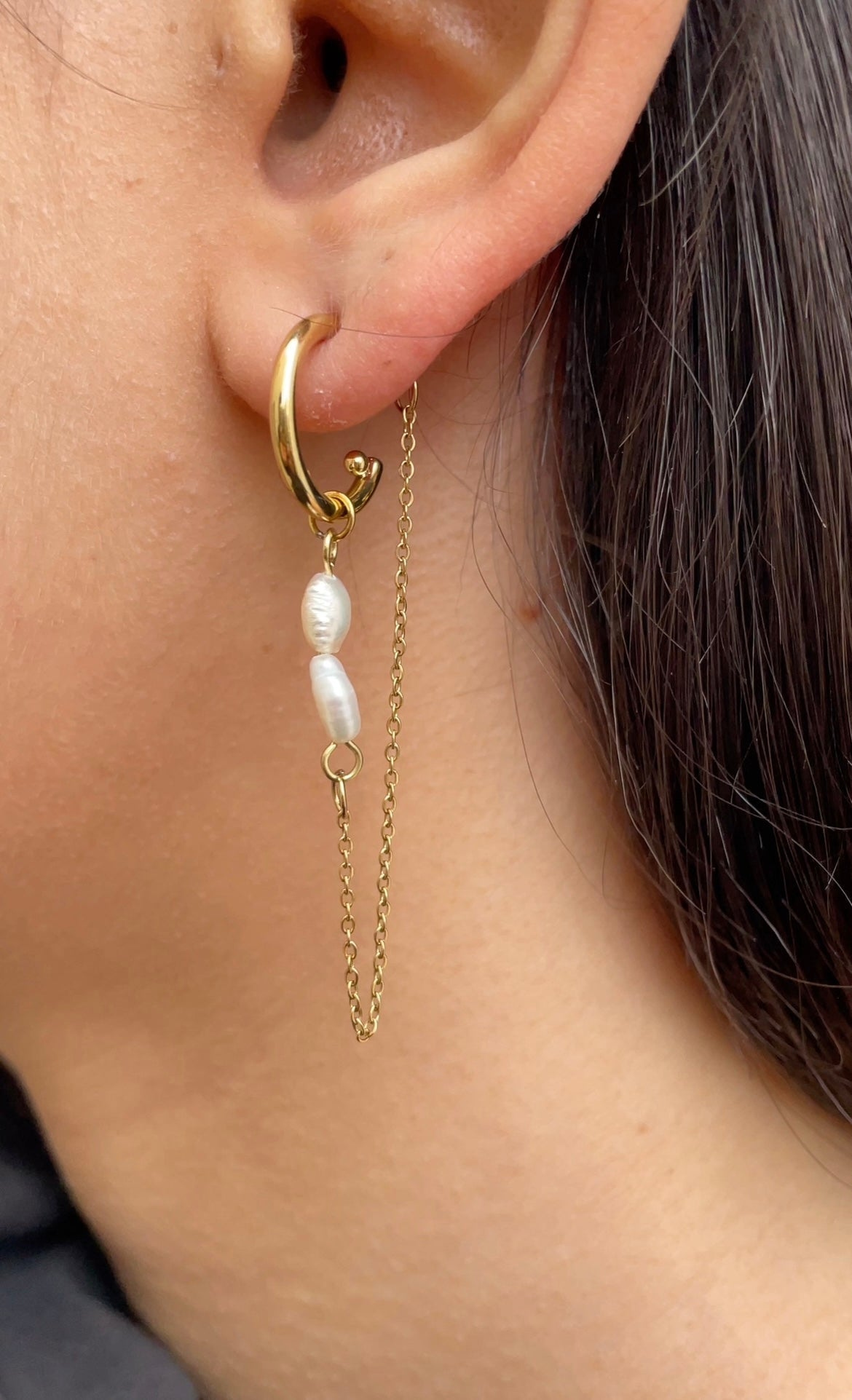 Boucles D'Oreilles Double Pearl