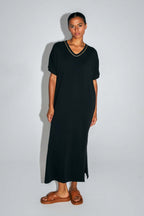 La Robe Dua Maxi En Jersey De Coton Modal Noir Fabriquée Au Portugal