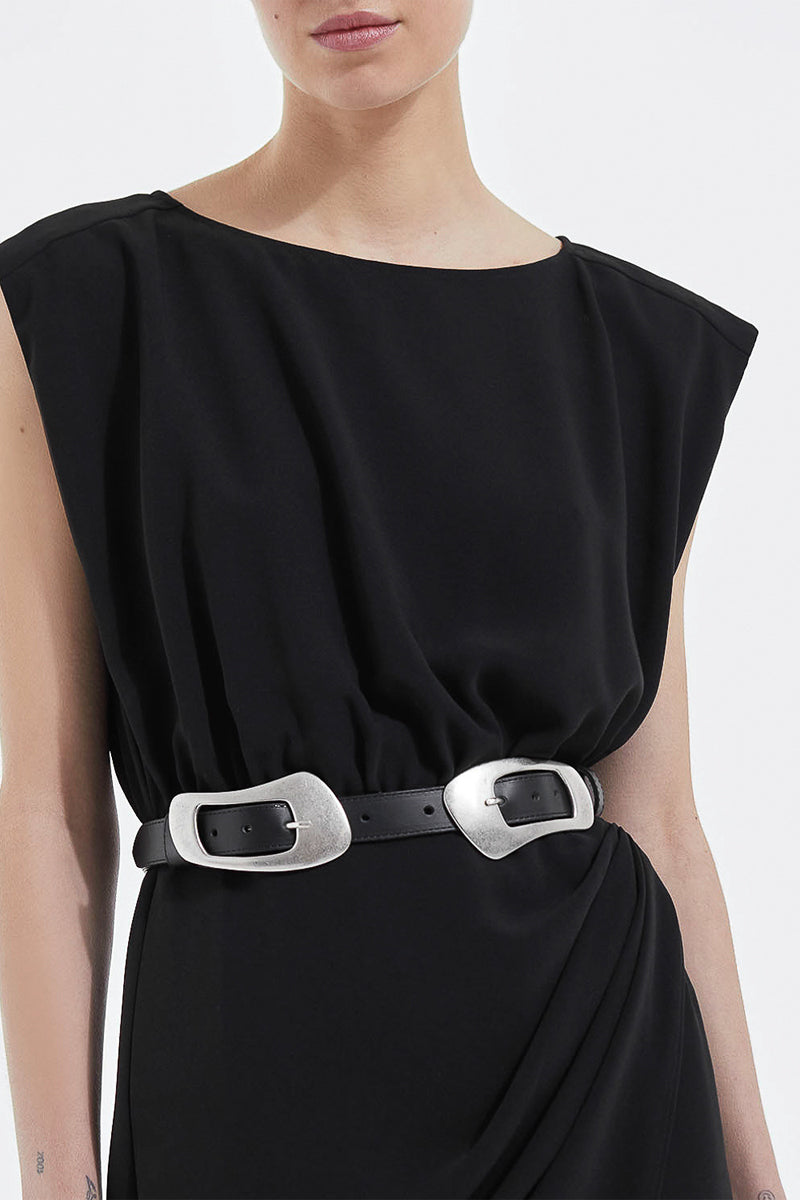 Ceinture En Cuir Noir - Femme