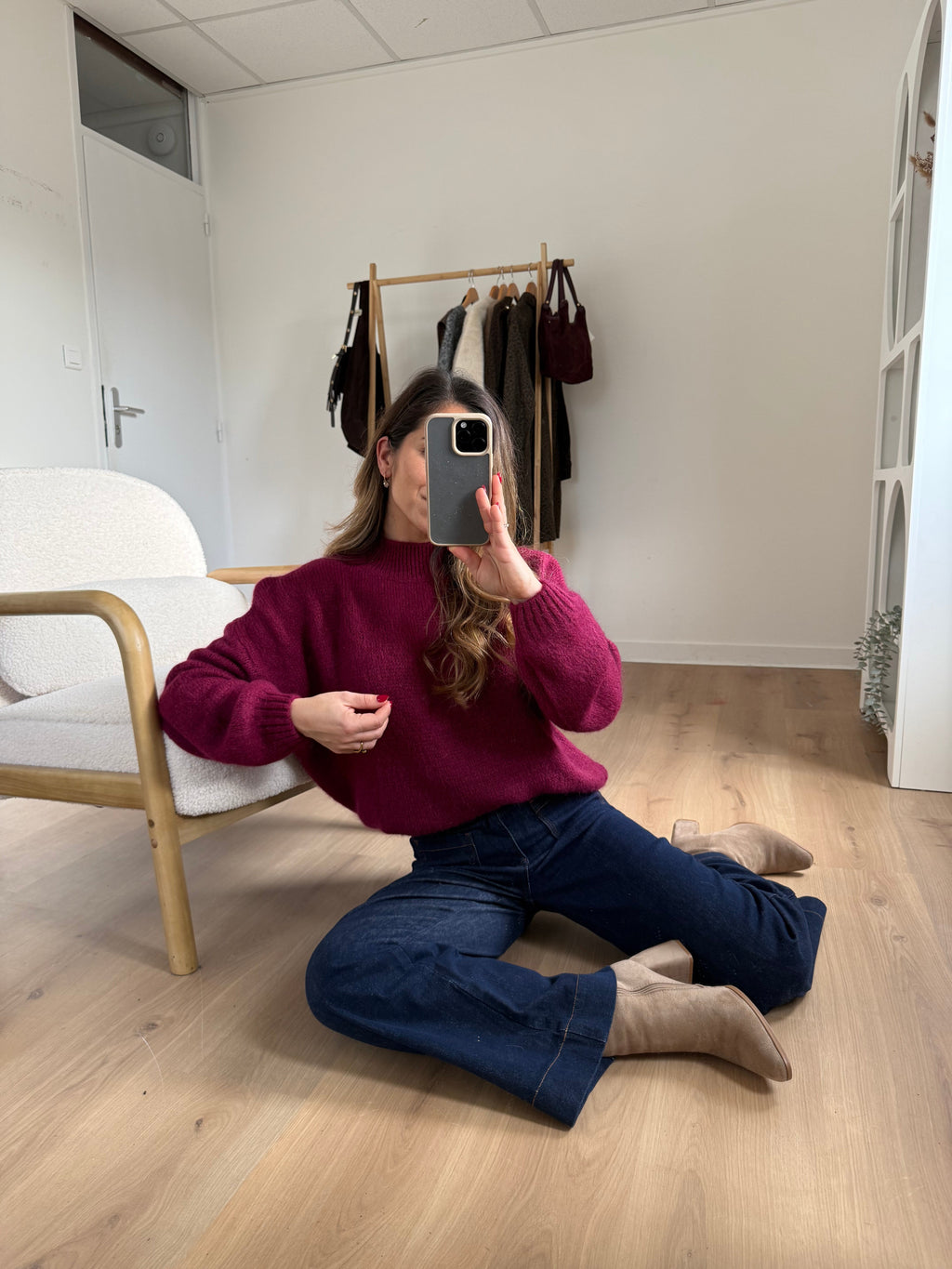 Pull En Maille À Col Rond Hortense Bordeaux